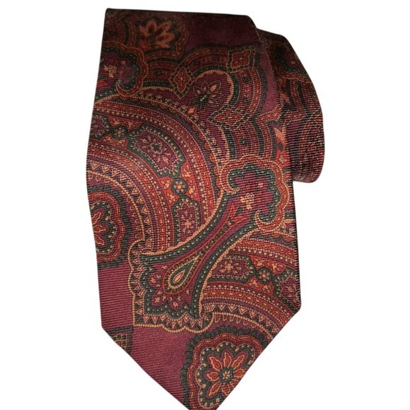 Paul Stuart rust red green STUNNING rich silk paisley mens tie - Picture 3 of 3